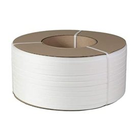 PP pántszalag tekercs fehér 15x0,65 mm oldalnézetből – Mű-Pack