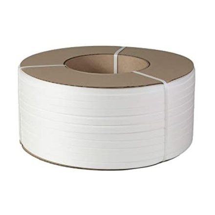 PP pántszalag tekercs fehér 15x0,65 mm oldalnézetből – Mű-Pack