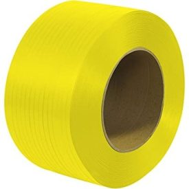 PP pántszalag tekercs sárga 15x0,65 mm oldalnézetből – Mű-Pack