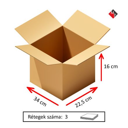 Kartondoboz 34x22,5x16 cm, 3 rétegű