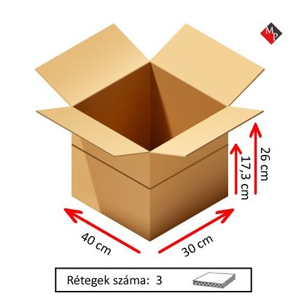 Kartondoboz 40x30x26 / 17,3 cm, 3 rétegű