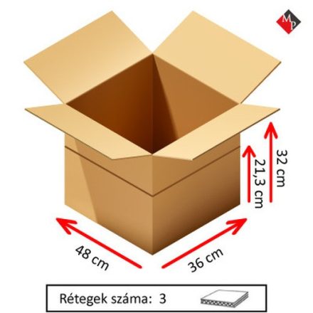 Kartondoboz M10 48x36x32 / 21,3 cm, 3 rétegű – Mű-Pack